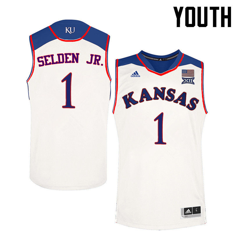 Youth Kansas Jayhawks #1 Wayne Selden Jr. College Basketball Jerseys-White